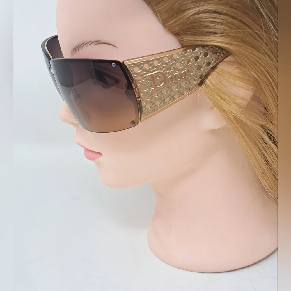 Dior Women's Sunglasses Quadrillee Brown Gold Vintage Y2K OHSR1 71-13-130 - Picture 9 of 16
